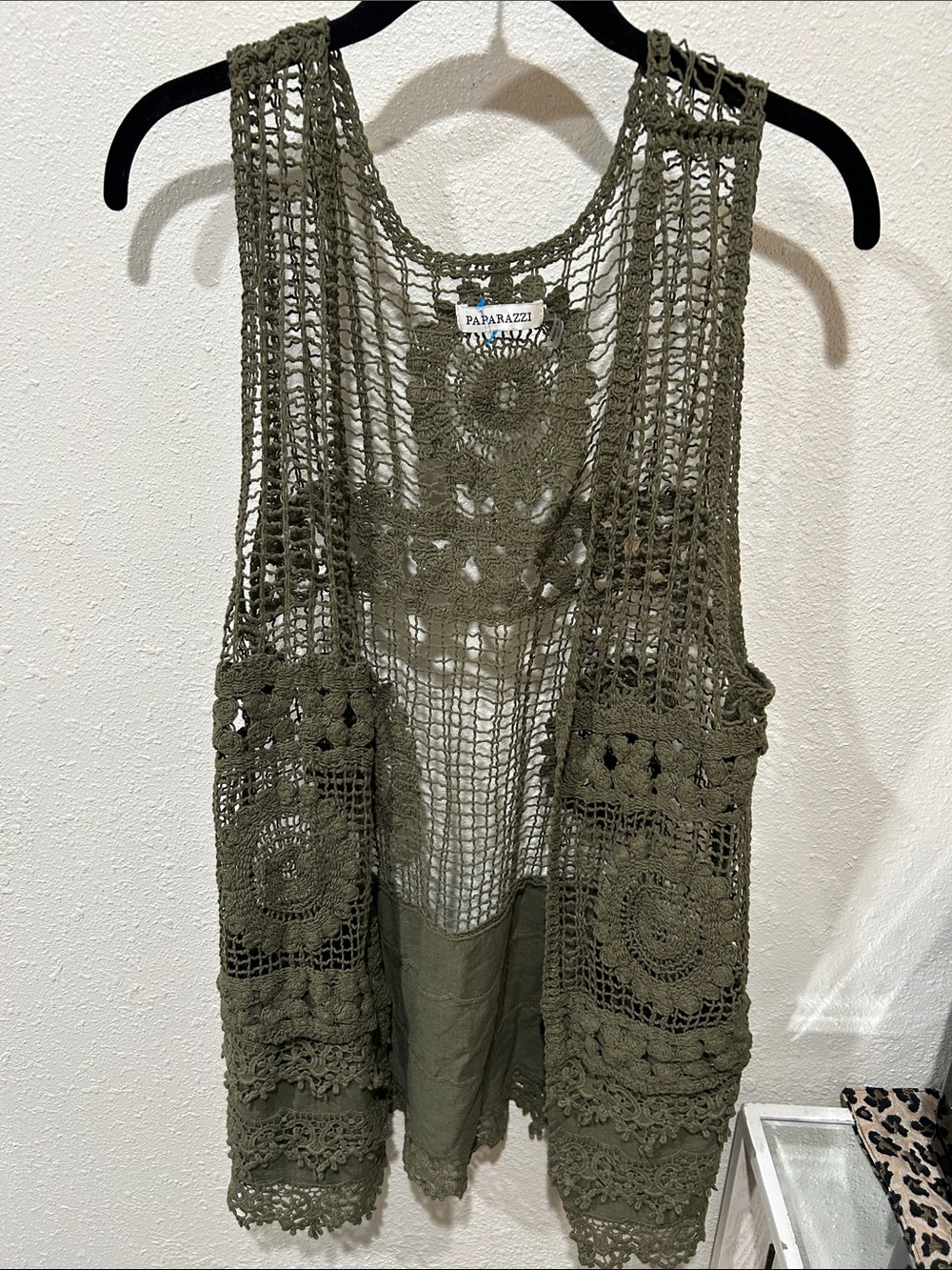 Paparazzi Olive Green Crochet Openwork Vest